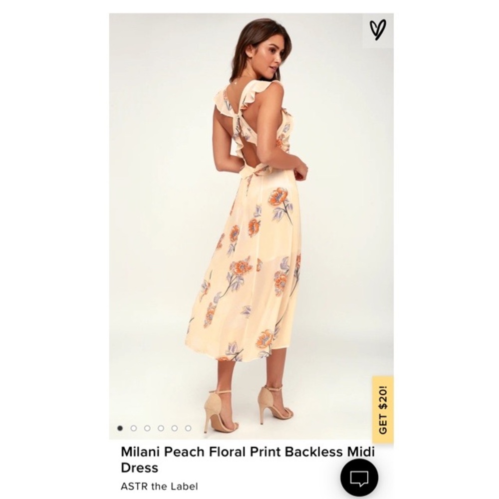 Milani Peach Floral Print Backless Midi Dress Criss cross ruffle flowers lulus - Picture 2 of 6